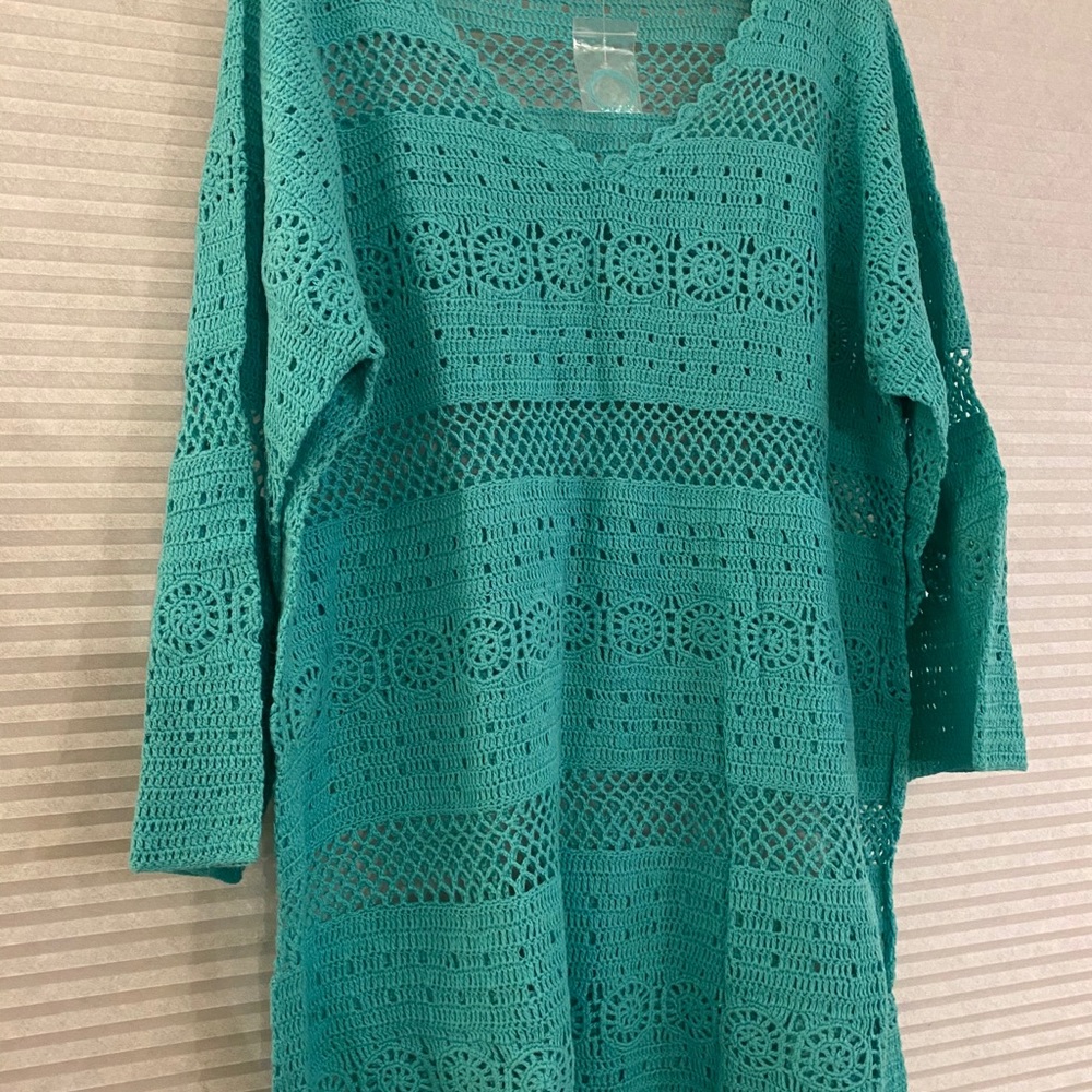 NWT Teal crocheted 3/4 sleeve tunic - Picture 2 of 3